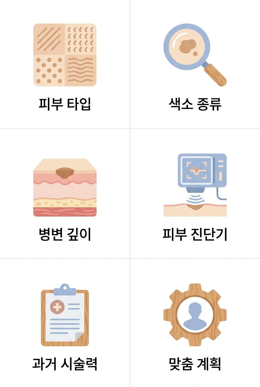 레이저토닝 시술 전 피부 타입, 색소 종류 등 개인별 맞춤 진단 요소, 남가좌동색소침착한의원 | 피부 타입 · 색소 종류 · 병변 깊이 · 피부 진단기 · 과거 시술력 · 맞춤 계획
