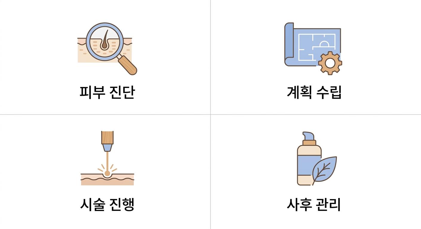 잡티 레이저토닝의 4단계 시술 과정, 서대문구피부관리한의원 | 피부 진단 · 계획 수립 · 시술 진행 · 사후 관리