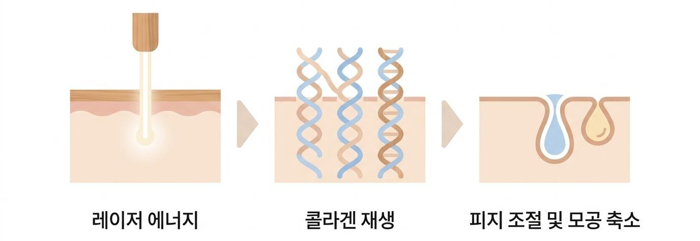 모공 레이저토닝 시술의 원리, 서대문구피지조절한의원 레이저 에너지 · 콜라겐 재생 · 피지 조절 및 모공 축소