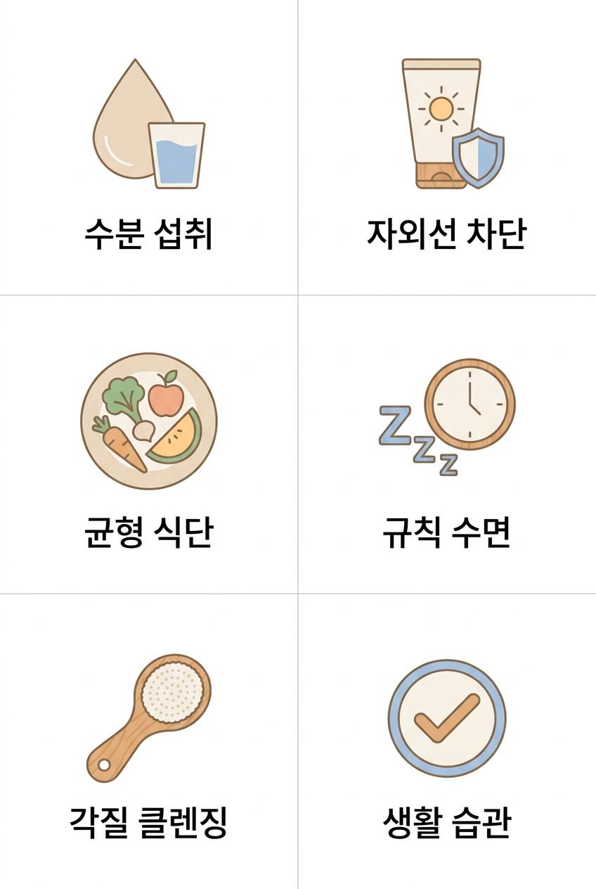 결혼 준비를 위한 피부 홈케어 전략, 서대문구피부홈케어한의원 수분 섭취 · 자외선 차단 · 균형 식단 · 규칙 수면 · 각질 클렌징 · 생활 습관