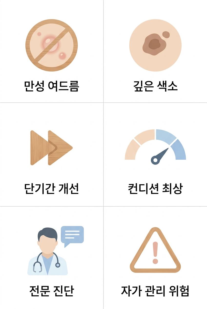 전문 웨딩 피부 관리가 필요한 경우, 가좌역전문피부관리한의원 만성 여드름 · 깊은 색소 · 단기간 개선 · 컨디션 최상 · 전문 진단 · 자가 관리 위험