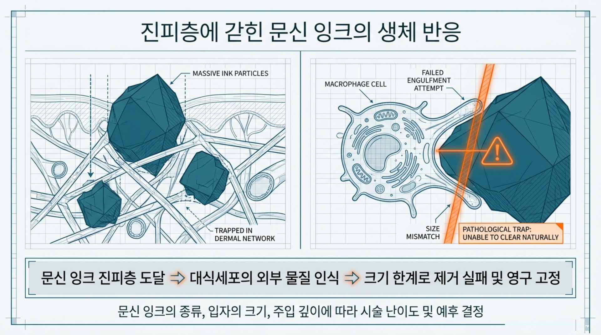 진피층에 갇힌 문신 잉크의 생체 반응