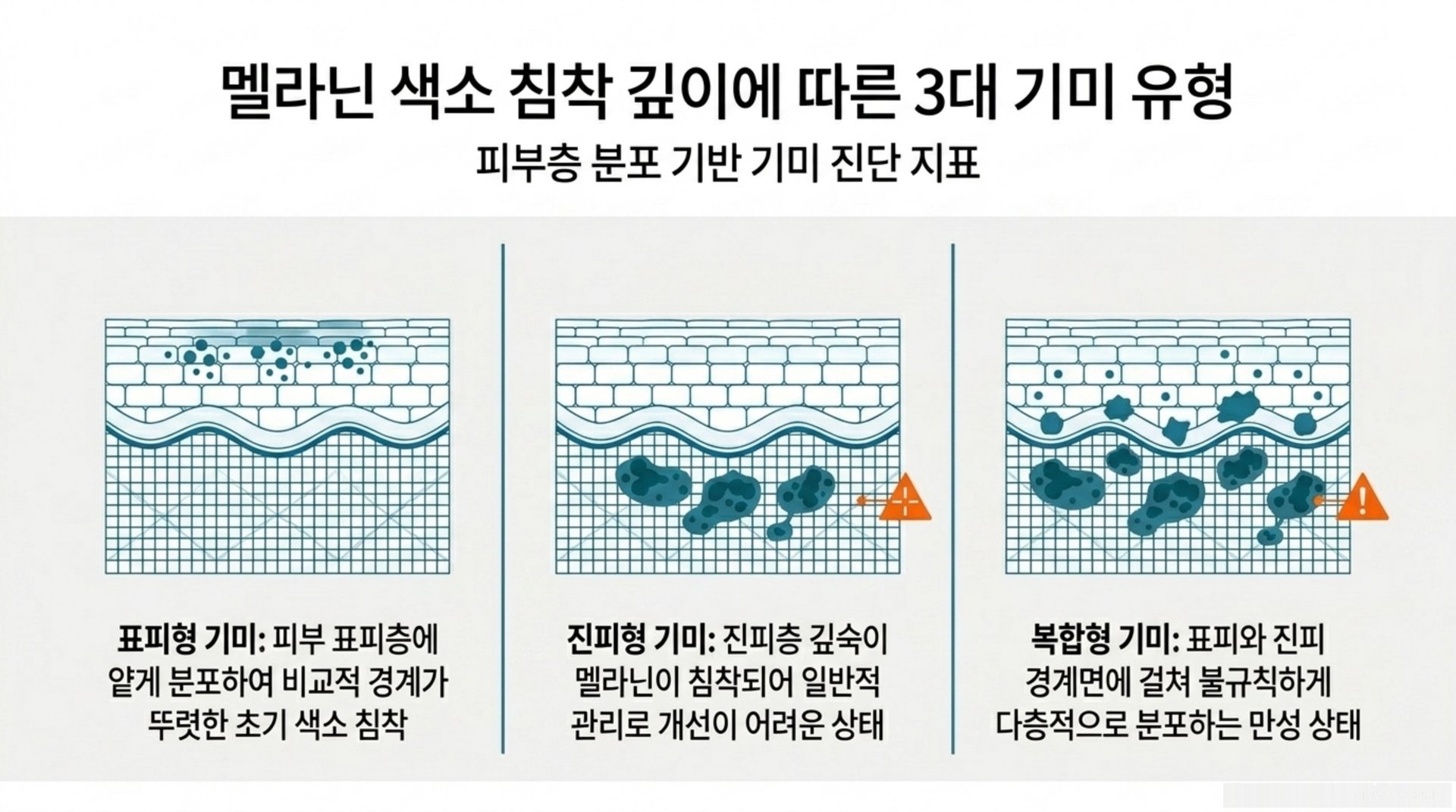 남가좌동 한의원 멜라닌 색소 침착 깊이에 따른 3대 기미 유형 안내 이미지