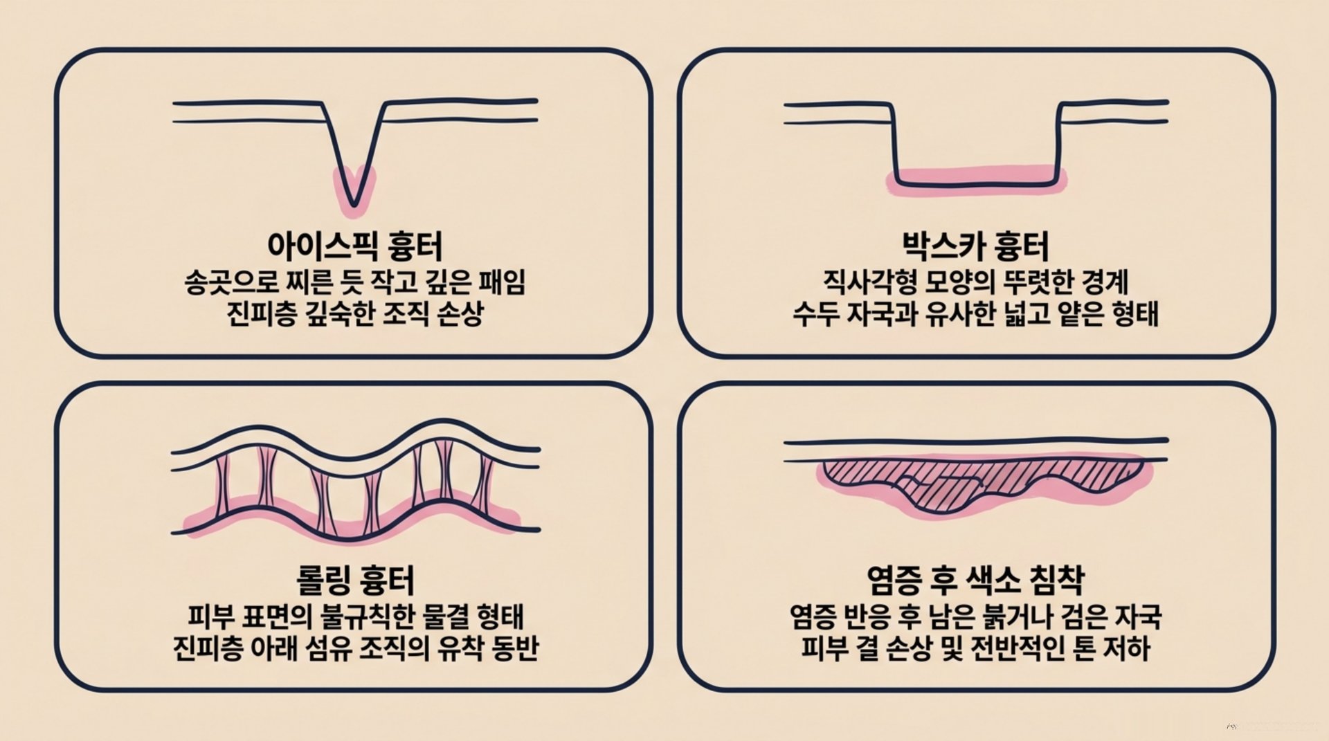 북가좌동 한의원 여드름 흉터의 주요 형태 안내 이미지