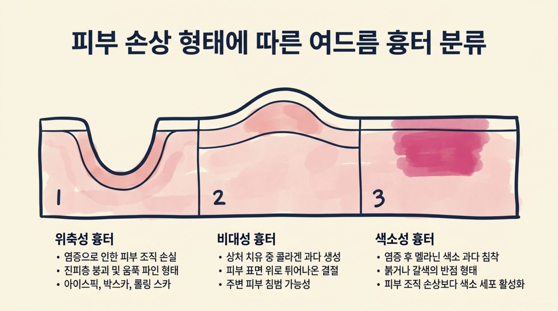 북가좌동 한의원 피부 손상 형태에 따른 여드름 흉터 분류 안내 이미지