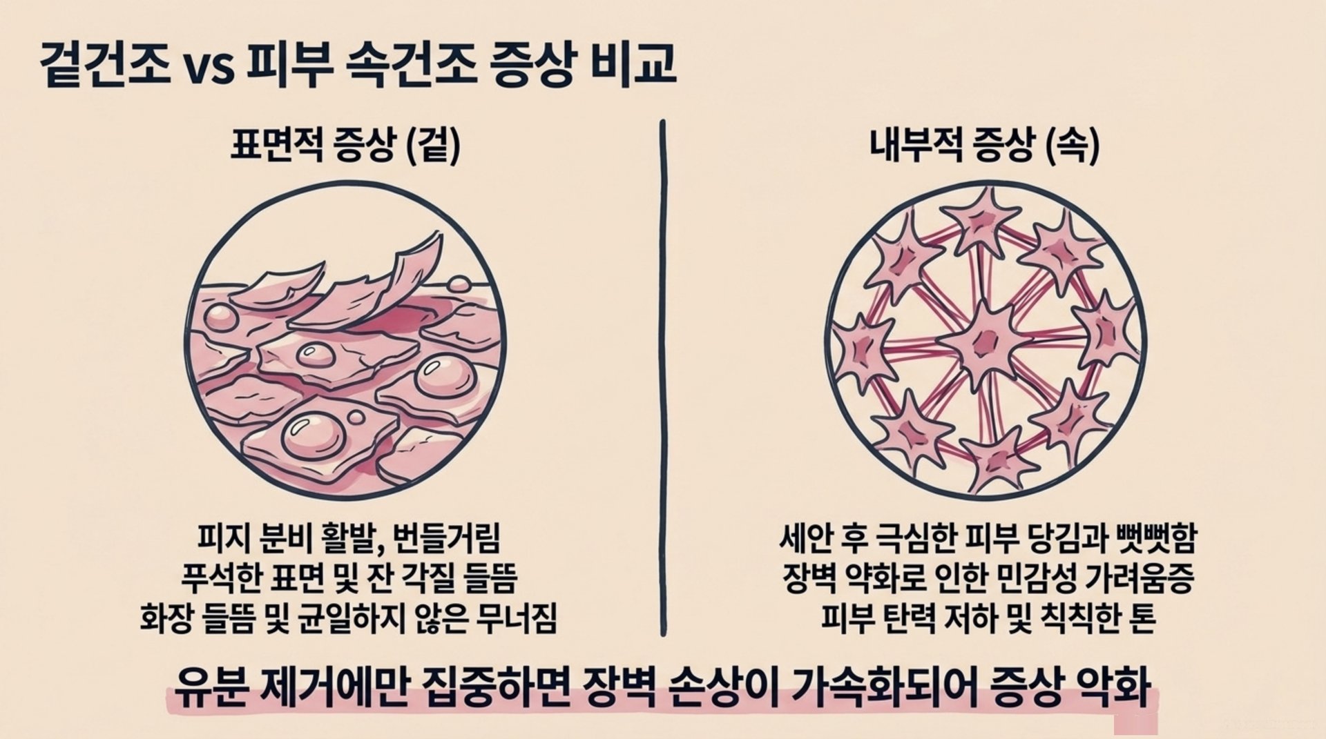 서대문구 한의원 겉건조 vs 피부 속건조 증상 비교 안내 이미지