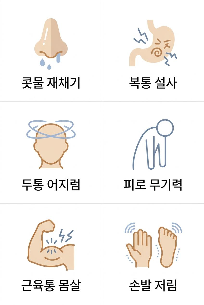 냉방병으로 인해 나타나는 다양한 증상들, 서대문구냉방병 원인한의원 콧물 재채기 · 복통 설사 · 두통 어지럼 · 피로 무기력 · 근육통 몸살 · 손발 저림