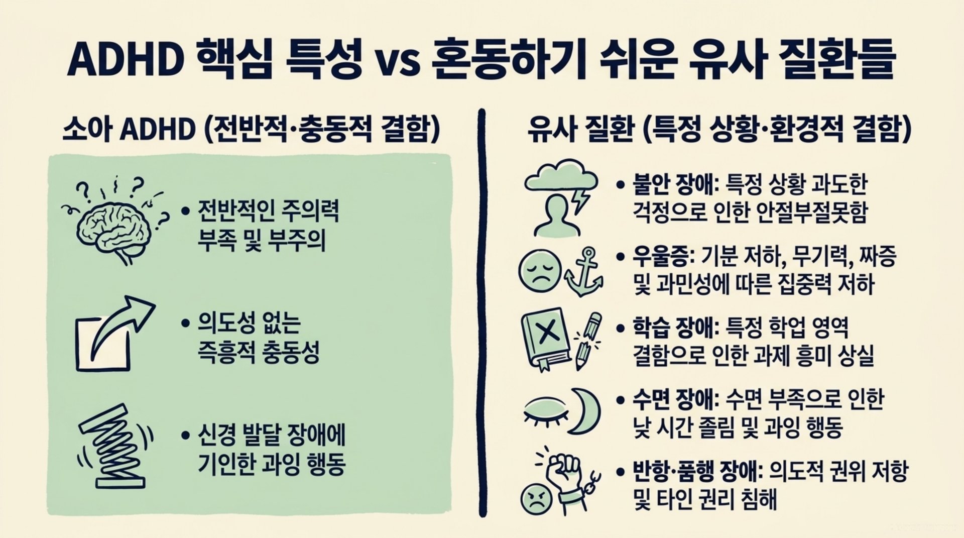 북가좌동 한의원 ADHD 핵심 특성 vs 혼동하기 쉬운 유사 질환들 안내 이미지