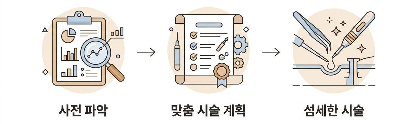 근이완추나요법 치료 과정 3단계, 가좌역협착증치료한의원 | 사전 파악 · 맞춤 시술 계획 · 섬세한 시술