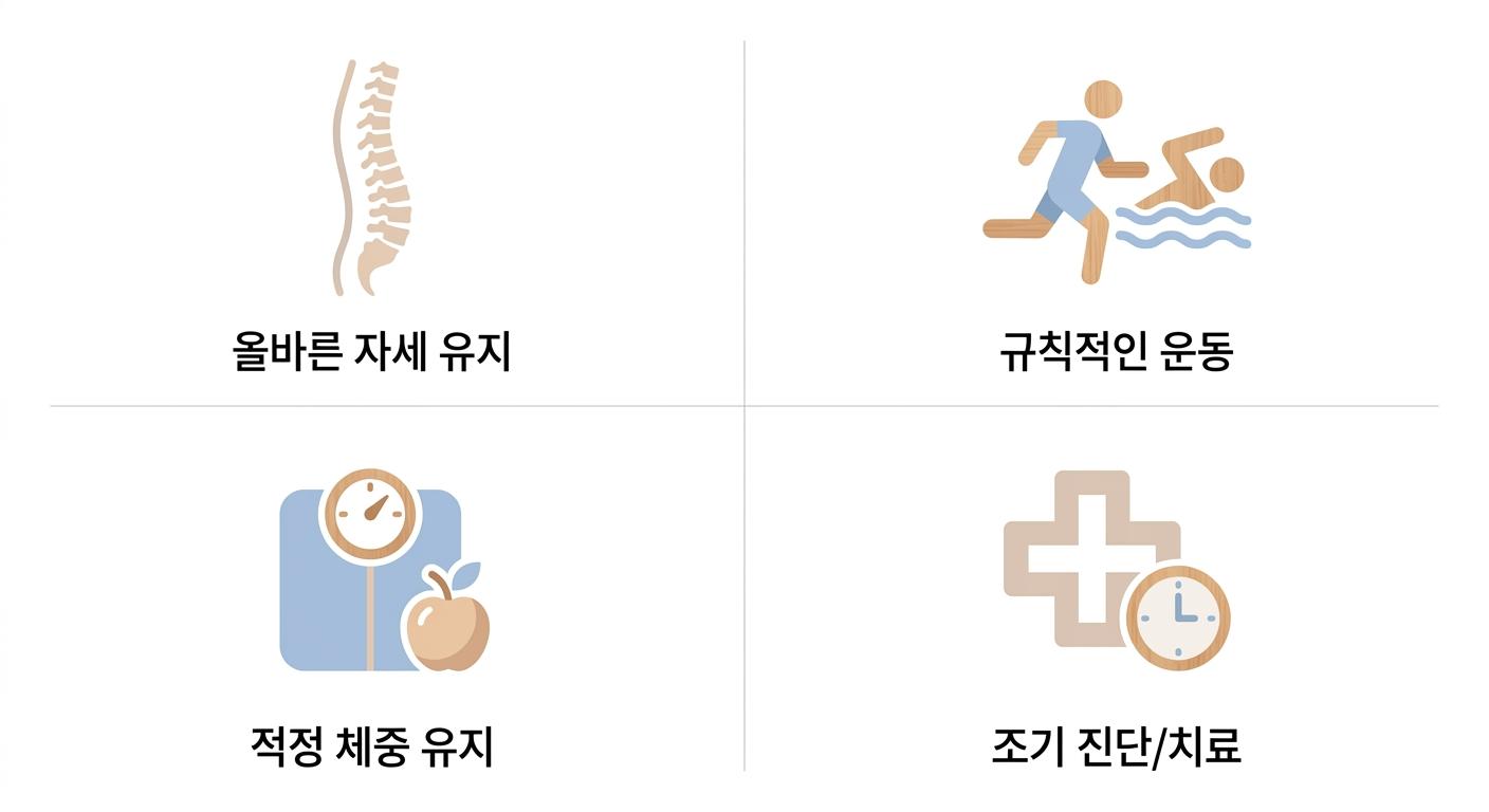 척추관협착증 일상 관리 및 예방 수칙, 북가좌동간헐적파행한의원 | 올바른 자세 유지 · 규칙적인 운동 · 적정 체중 유지 · 조기 진단/치료