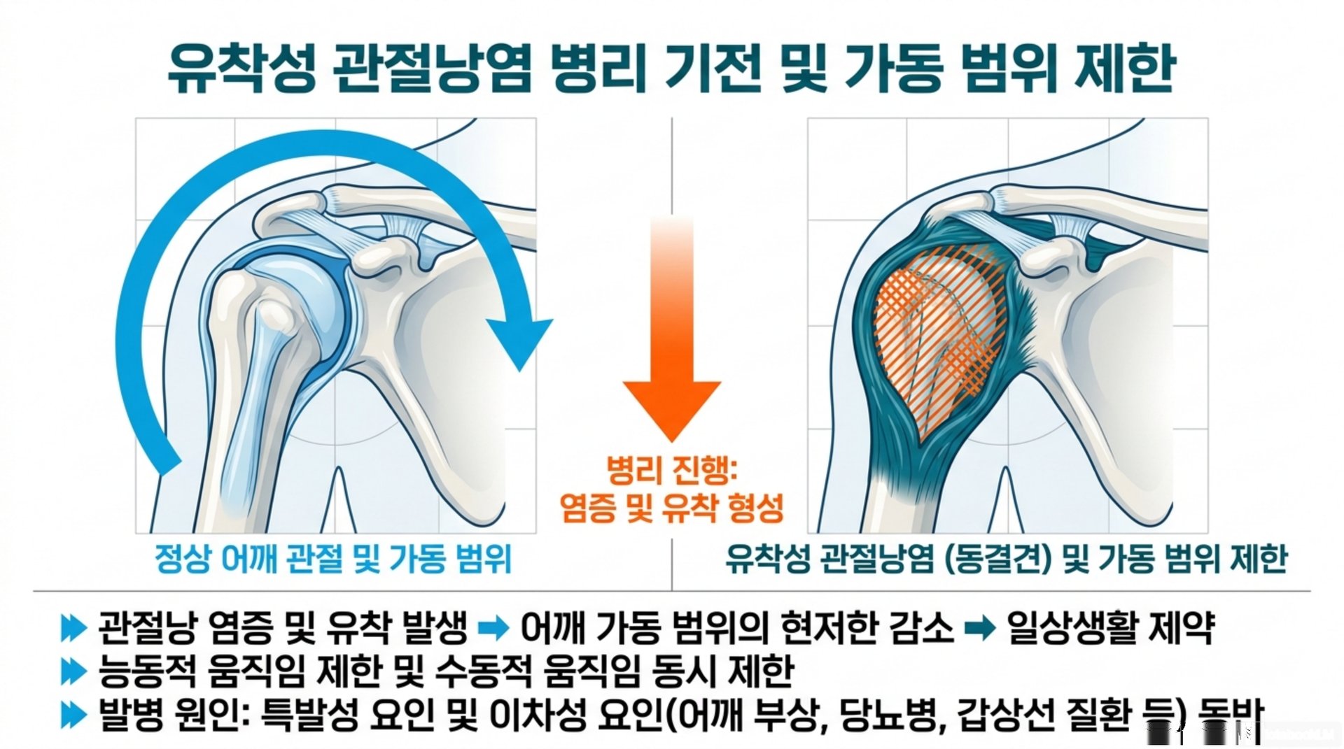 북가좌동 한의원 유착성 관절낭염 병리 기전 및 가동 범위 제한 안내 이미지