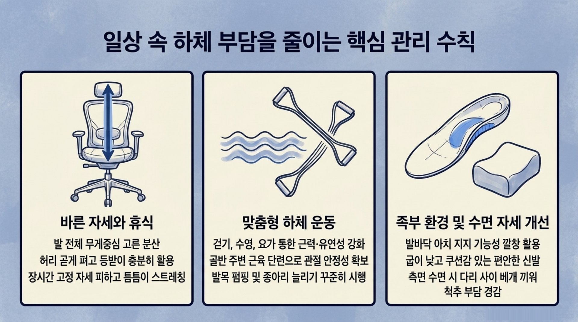 남가좌동 한의원 일상 속 하체 부담을 줄이는 핵심 관리 수칙 안내 이미지