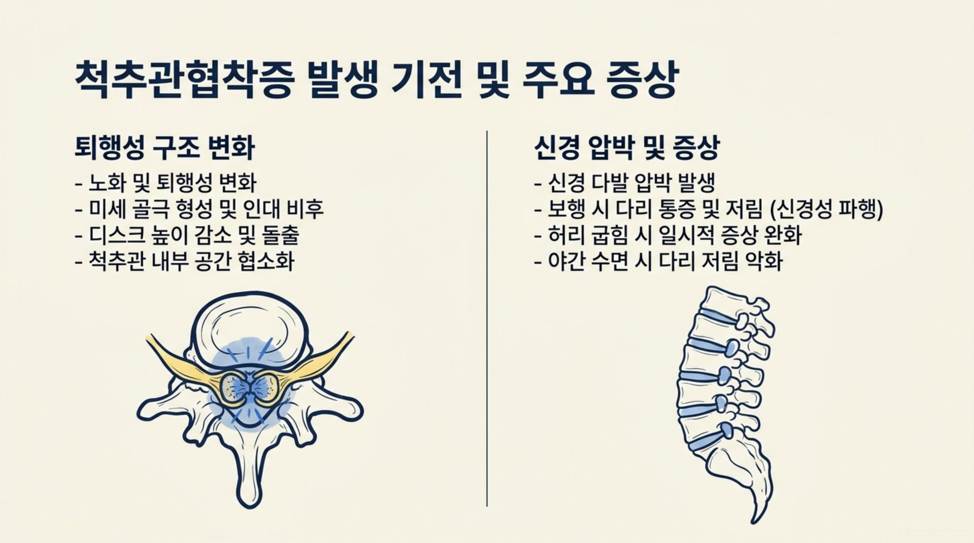 북가좌동 한의원 척추관협착증 발생 기전 및 주요 증상 안내 이미지
