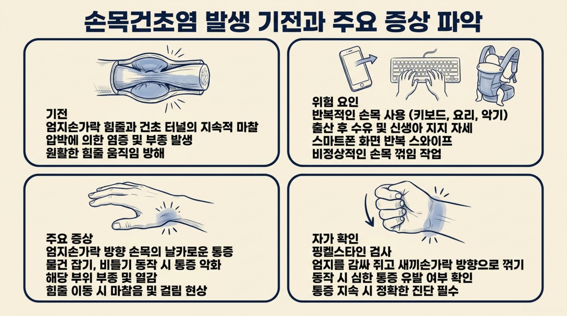 북가좌동 한의원 손목건초염 발생 기전과 주요 증상 파악 안내 이미지