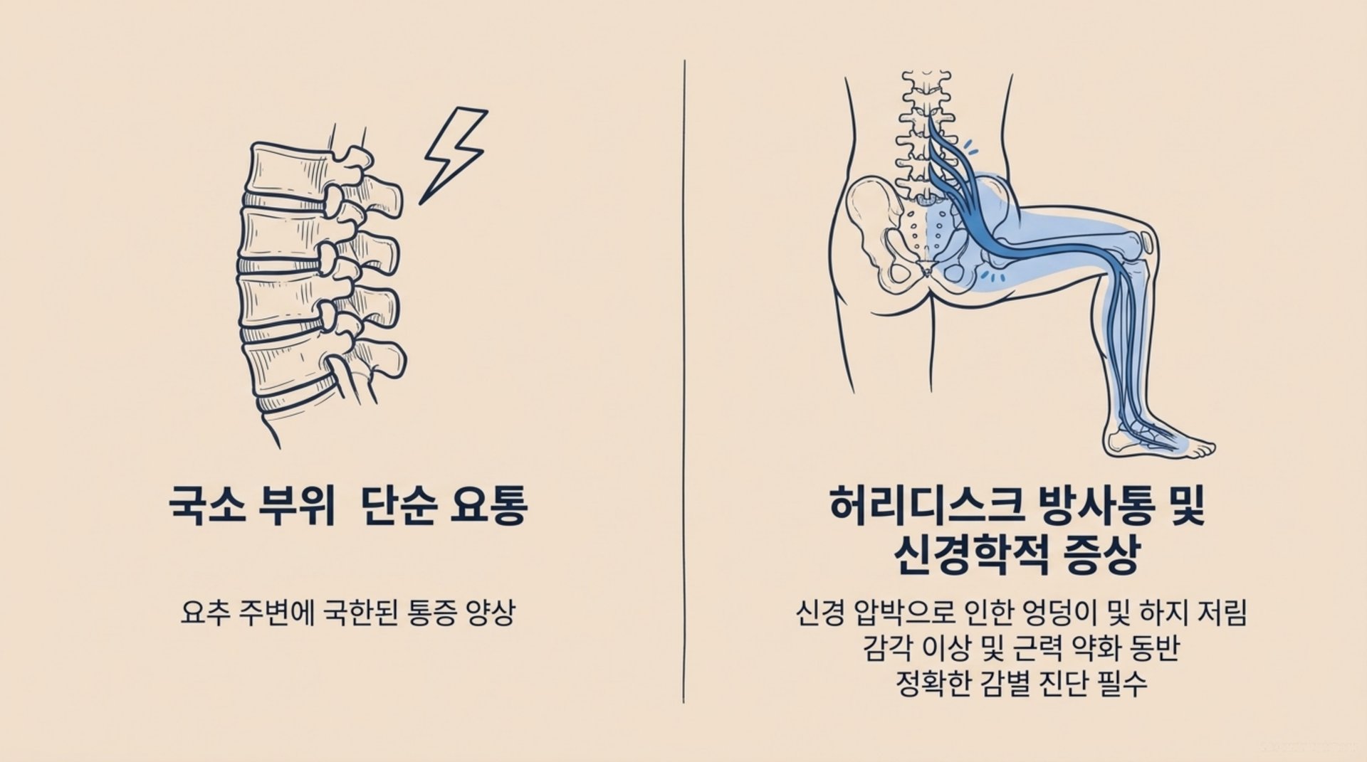 서대문구 한의원 국소 부위 단순 요통 vs 허리디스크 방사통 안내 이미지